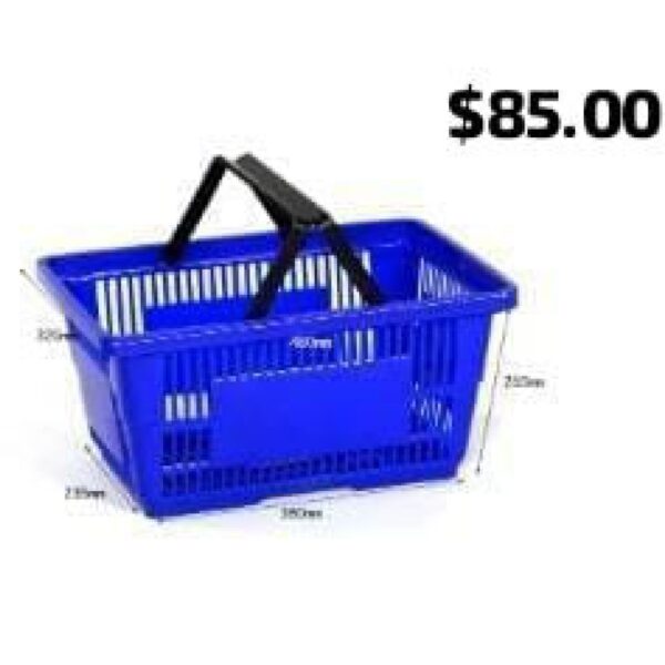 12 PCS Shopping Baskets, 18 L Plastic Store Retail Baskets with Handles, Durable Portable Grocery Basket for Market Grocery Supplies Thrift Convenience Storage, 17 X 12 X 9 in (Blue)